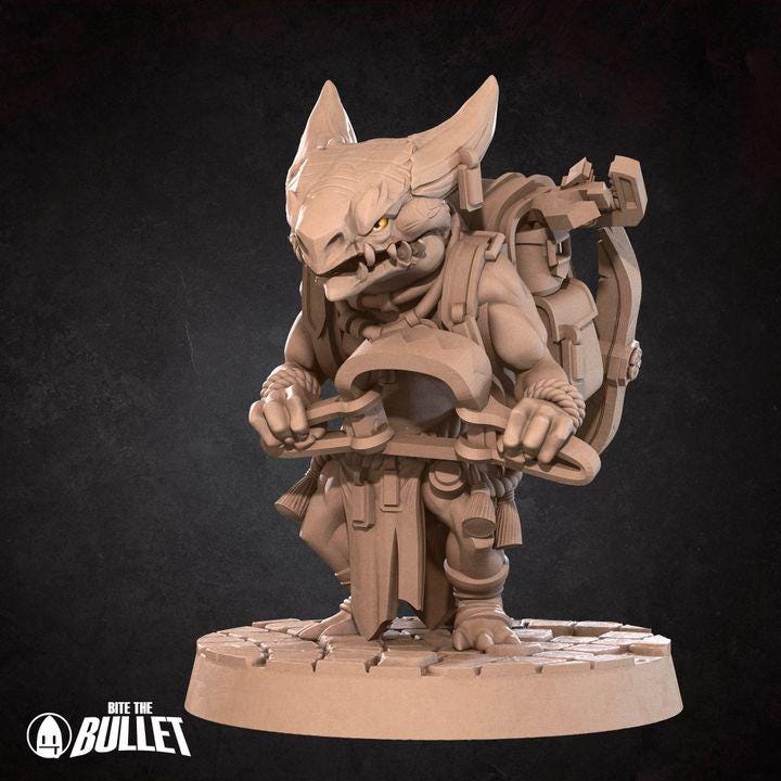 Kobold Trapper - 32mm, 35mm Scale - Unpainted Miniature for DnD, Pathfinder, Tabletop RPGs - Bite the Bullet