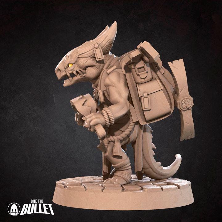 Kobold Trapper - 32mm, 35mm Scale - Unpainted Miniature for DnD, Pathfinder, Tabletop RPGs - Bite the Bullet