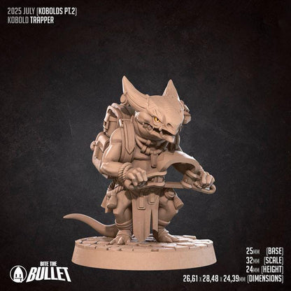 Kobold Trapper - 32mm, 35mm Scale - Unpainted Miniature for DnD, Pathfinder, Tabletop RPGs - Bite the Bullet