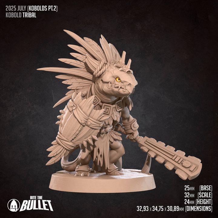 Kobold Tribal Chieftain - 32mm, 35mm Scale - Unpainted Miniature for DnD, Pathfinder, Tabletop RPGs - Bite the Bullet