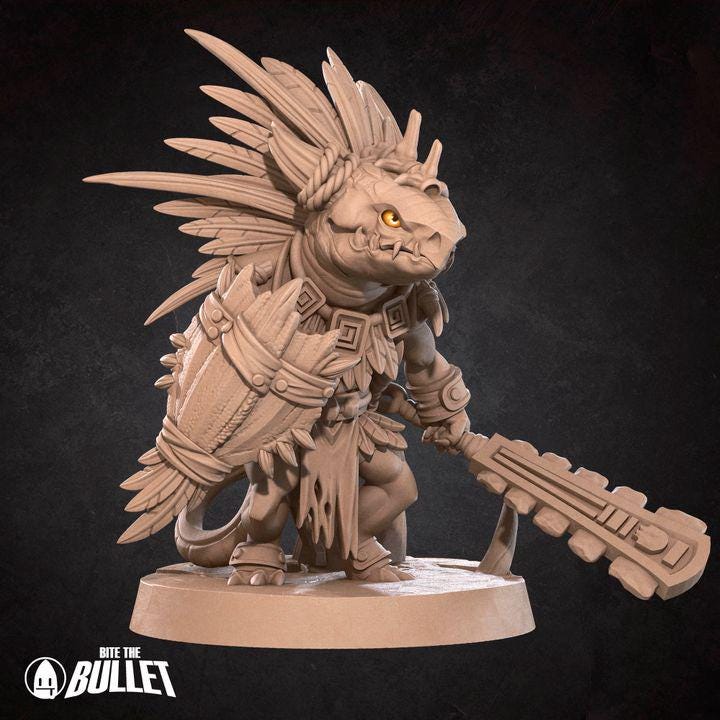 Kobold Tribal Chieftain - 32mm, 35mm Scale - Unpainted Miniature for DnD, Pathfinder, Tabletop RPGs - Bite the Bullet