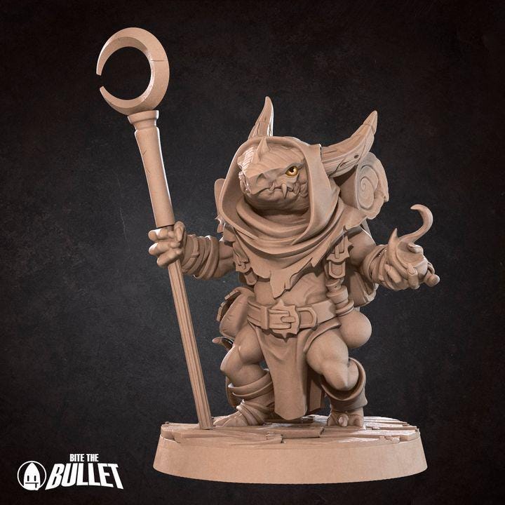 Kobold Wizard - 32mm, 35mm Scale - Unpainted Miniature for DnD, Pathfinder, Tabletop RPGs - Bite the Bullet