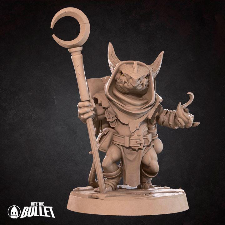 Kobold Wizard - 32mm, 35mm Scale - Unpainted Miniature for DnD, Pathfinder, Tabletop RPGs - Bite the Bullet