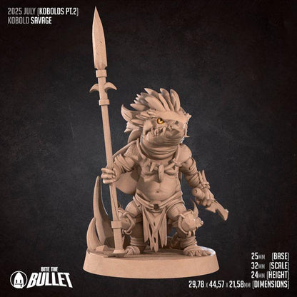 Kobold Tribal Hunter - 32mm, 35mm Scale - Unpainted Miniature for DnD, Pathfinder, Tabletop RPGs - Bite the Bullet