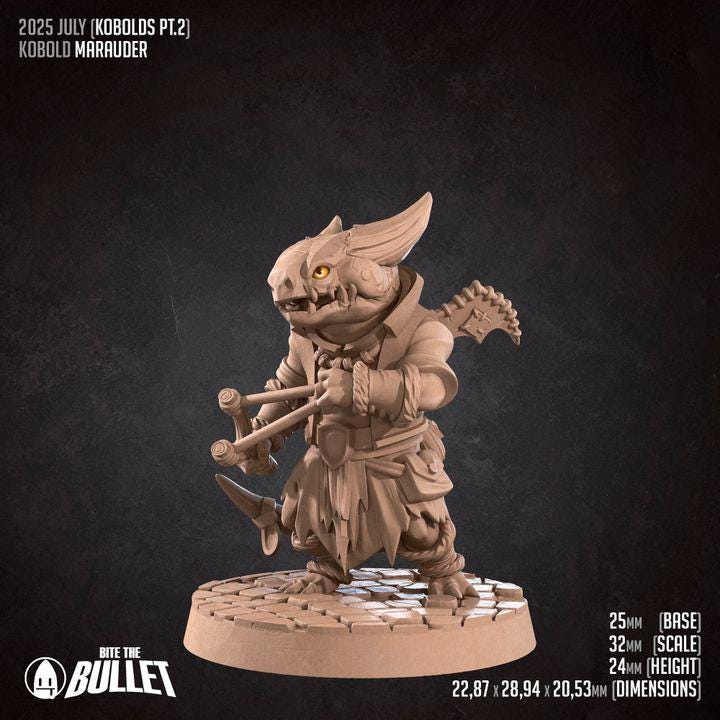 Kobold Marauder - 32mm, 35mm Scale - Unpainted Miniature for DnD, Pathfinder, Tabletop RPGs - Bite the Bullet