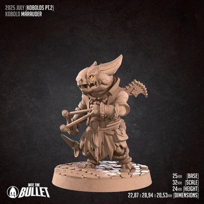 Kobold Marauder - 32mm, 35mm Scale - Unpainted Miniature for DnD, Pathfinder, Tabletop RPGs - Bite the Bullet