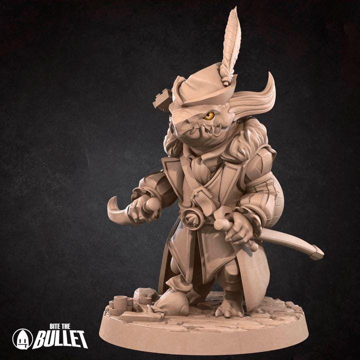 Kobold Minstrel - 32mm, 35mm Scale - Unpainted Miniature for DnD, Pathfinder, Tabletop RPGs - Bite the Bullet