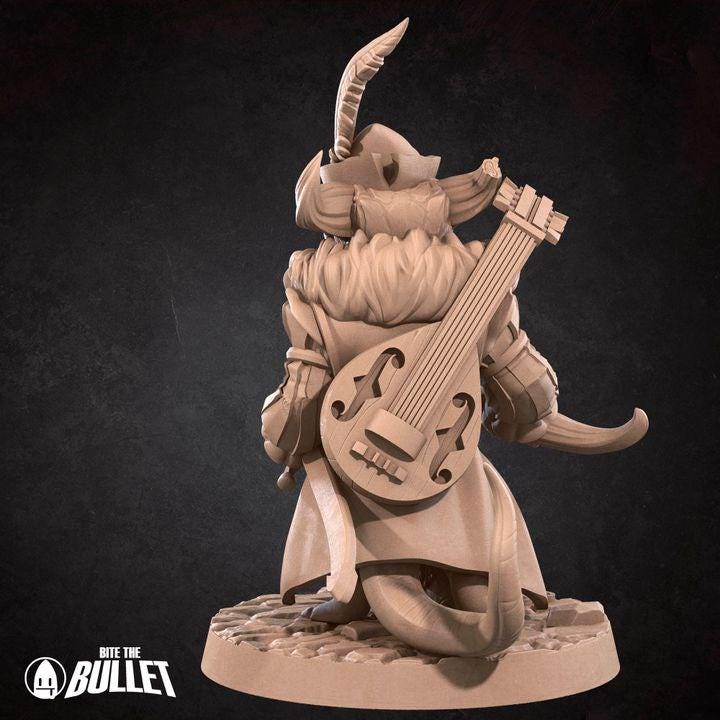 Kobold Minstrel - 32mm, 35mm Scale - Unpainted Miniature for DnD, Pathfinder, Tabletop RPGs - Bite the Bullet
