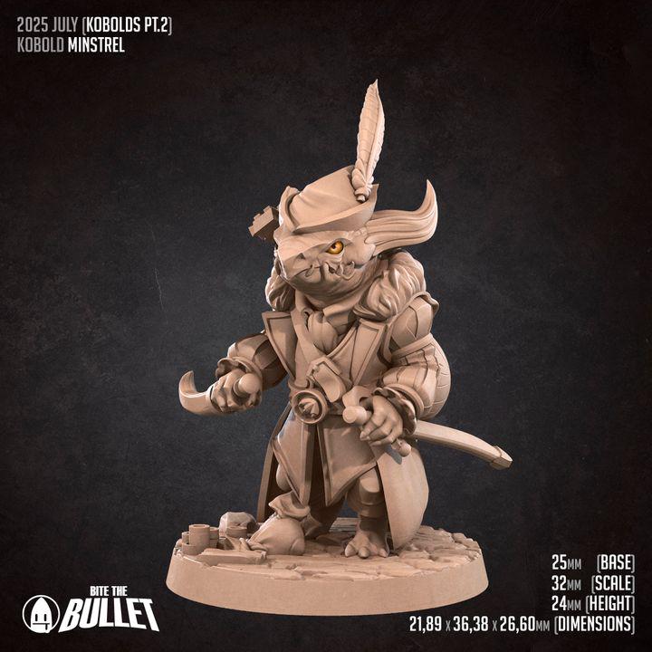 Kobold Minstrel - 32mm, 35mm Scale - Unpainted Miniature for DnD, Pathfinder, Tabletop RPGs - Bite the Bullet