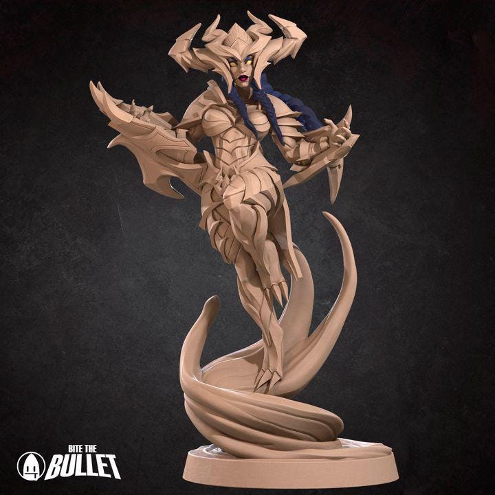 Siobhan, the Half Dragon - Pinup - 32mm, 35mm Scale - Unpainted Miniature for DnD, Pathfinder, Tabletop RPGs - Bite the Bullet