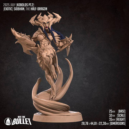 Siobhan, the Half Dragon - Pinup - 32mm, 35mm Scale - Unpainted Miniature for DnD, Pathfinder, Tabletop RPGs - Bite the Bullet