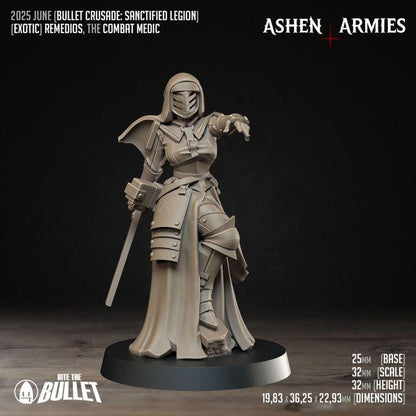 Remedios, Combat Medic - Bullet Crusade Pinup - 32mm, 35mm Scale - Unpainted Miniature for DnD, Pathfinder, Tabletop RPGs - Bite the Bullet