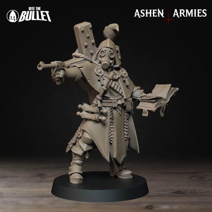 Trench Cleric - Bullet Crusade - 32mm, 35mm Scale - Unpainted Miniature for DnD, Pathfinder, Tabletop RPGs - Bite the Bullet