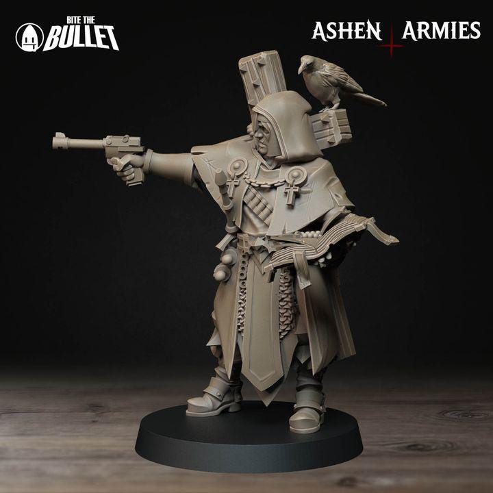 Trench Cleric - Bullet Crusade - 32mm, 35mm Scale - Unpainted Miniature for DnD, Pathfinder, Tabletop RPGs - Bite the Bullet