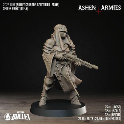 Sniper Priest - Bullet Crusade - 32mm, 35mm Scale - Unpainted Miniature for DnD, Pathfinder, Tabletop RPGs - Bite the Bullet