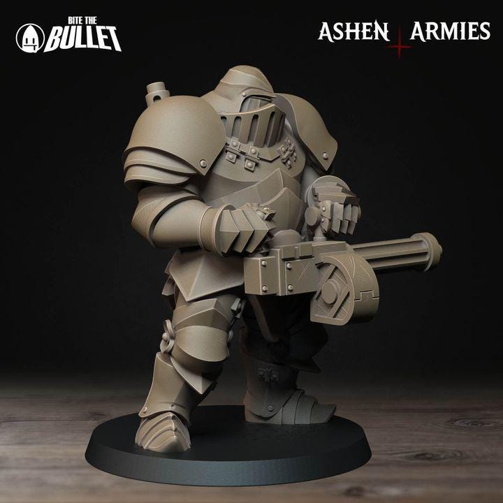 Mechanized Heavy Infantry - Bullet Crusade - 32mm, 35mm Scale - Unpainted Miniature for DnD, Pathfinder, Tabletop RPGs - Bite the Bullet