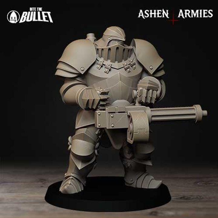 Mechanized Heavy Infantry - Bullet Crusade - 32mm, 35mm Scale - Unpainted Miniature for DnD, Pathfinder, Tabletop RPGs - Bite the Bullet