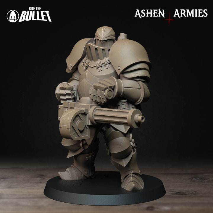 Mechanized Heavy Infantry - Bullet Crusade - 32mm, 35mm Scale - Unpainted Miniature for DnD, Pathfinder, Tabletop RPGs - Bite the Bullet