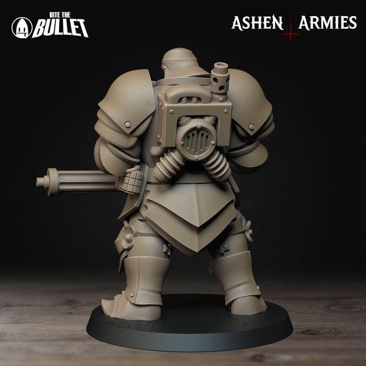 Mechanized Heavy Infantry - Bullet Crusade - 32mm, 35mm Scale - Unpainted Miniature for DnD, Pathfinder, Tabletop RPGs - Bite the Bullet