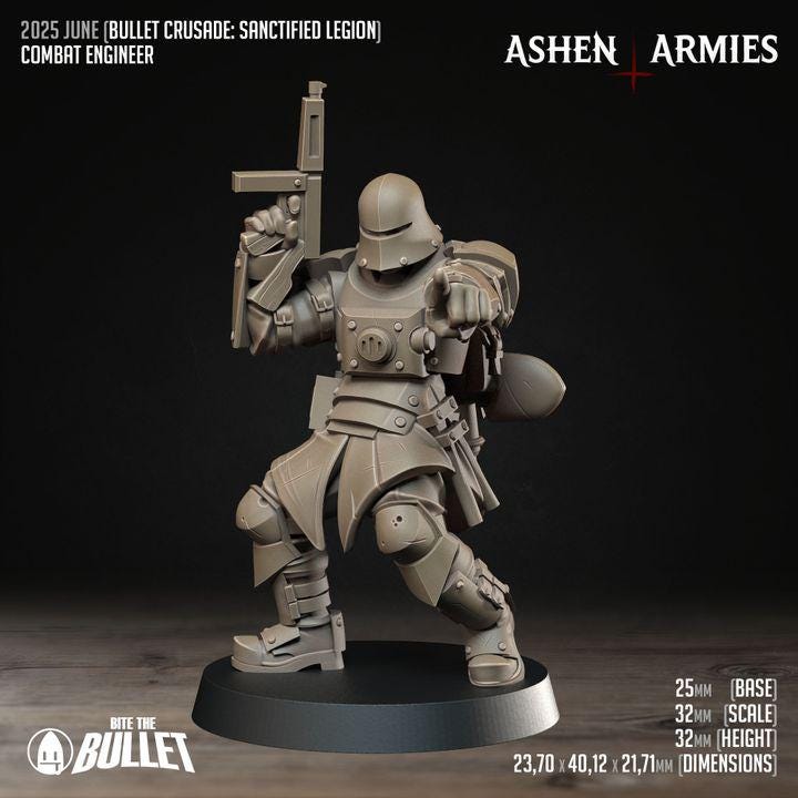 Combat Engineer - Bullet Crusade - 32mm, 35mm Scale - Unpainted Miniature for DnD, Pathfinder, Tabletop RPGs - Bite the Bullet