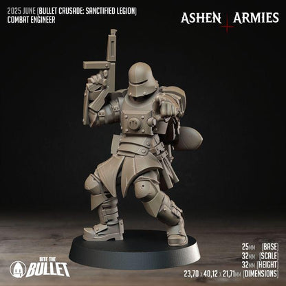Combat Engineer - Bullet Crusade - 32mm, 35mm Scale - Unpainted Miniature for DnD, Pathfinder, Tabletop RPGs - Bite the Bullet