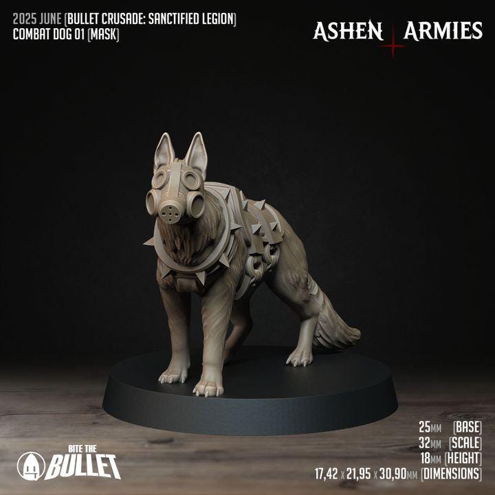 Combat Dogs - Bullet Crusade - 32mm, 35mm Scale - Unpainted Miniature for DnD, Pathfinder, Tabletop RPGs - Bite the Bullet