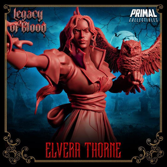 Wizard, Elvera Thorne, Legacy of Blood - 28mm, 32mm, 75mm Scale, Unpainted Miniature for DnD, Pathfinder, Tabletop RPGs, Primal Collectibles