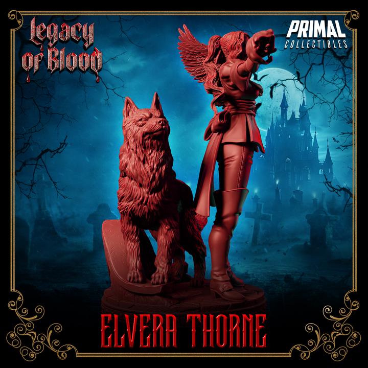 Wizard, Elvera Thorne, Legacy of Blood - 28mm, 32mm, 75mm Scale, Unpainted Miniature for DnD, Pathfinder, Tabletop RPGs, Primal Collectibles