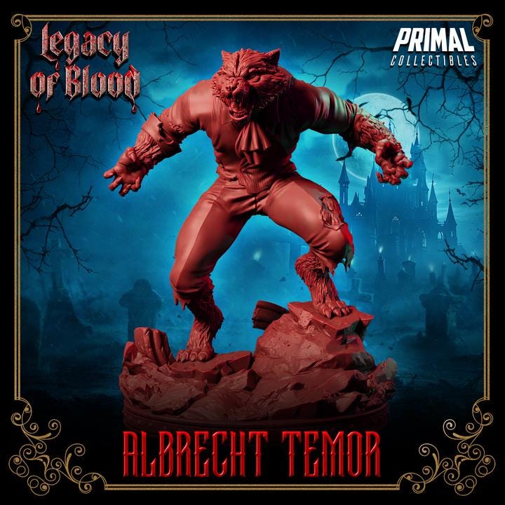 Werewolf, Albertch Tremor, Legacy of Blood - 28mm, 32mm, 75mm Scale - Unpainted Miniature for DnD, Pathfinder, Tabletop RPGs