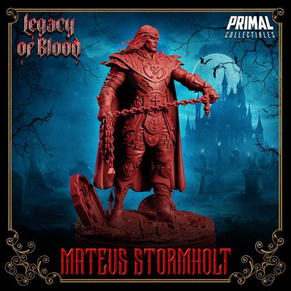 Mateus Stormholt, Legacy of Blood - 28mm, 32mm, 75mm Scale - Unpainted Miniature for DnD, Pathfinder, Tabletop RPGs - Primal Collectibles