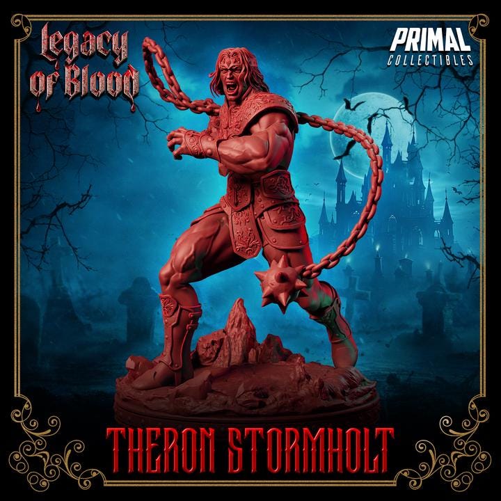 Theron Stormholt, Legacy of Blood - 28mm, 32mm, 75mm Scale - Unpainted Miniature for DnD, Pathfinder, Tabletop RPGs - Primal Collectibles