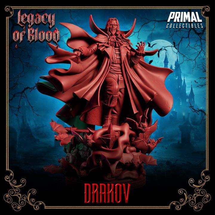 Vampire Lord, Drakov, Legacy of Blood - 28mm, 32mm, 75mm Scale - Unpainted Miniature for DnD, Pathfinder, Tabletop RPGs