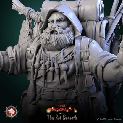 Gorvin Gristlehook, The Drift-meat Dealer, Dwarven Fishmonger - 32mm, 75mm Scale - Unpainted Miniature for DnD, Pathfinder, Tabletop RPGs