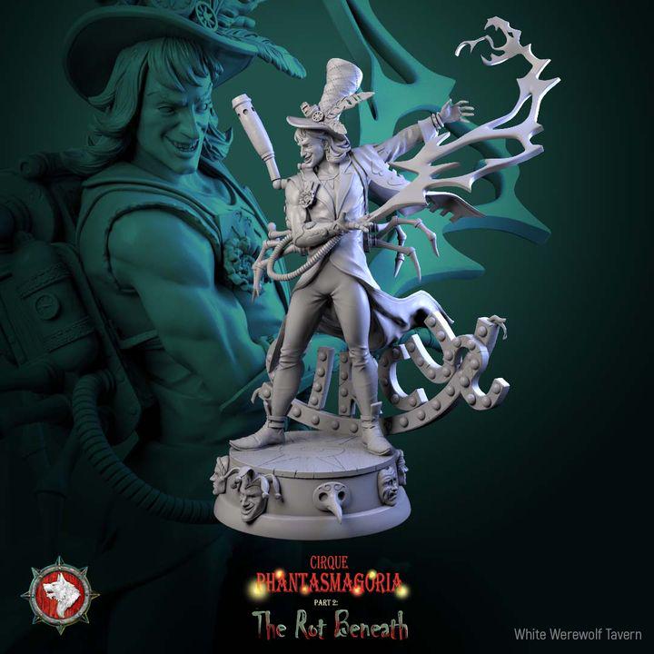Voltaire Vox, Sorcerer of Spark & Steam - 32mm, 75mm Scale - Unpainted Miniature for DnD, Pathfinder, Tabletop RPGs - White Werewolf Tavern