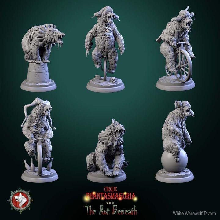 Rotting Riders, Zombie Bears, Horror Carnival - 32mm Scale - Unpainted Miniature for DnD, Pathfinder, Tabletop RPGs, and Dioramas