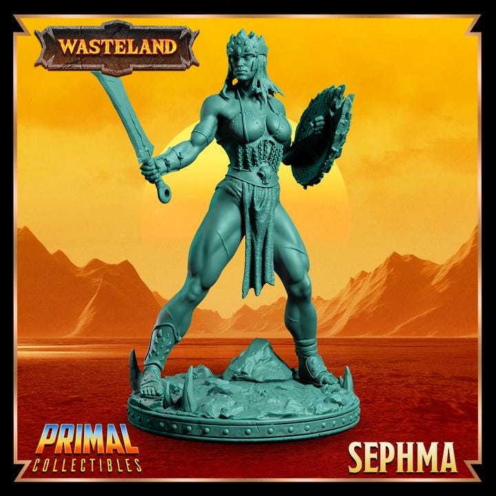 Human Gladiator, Sephma - 28mm, 32mm, 75mm Scale - Unpainted Miniature for DnD, Pathfinder, Tabletop RPGs &d Dioramas - Primal Collectibles