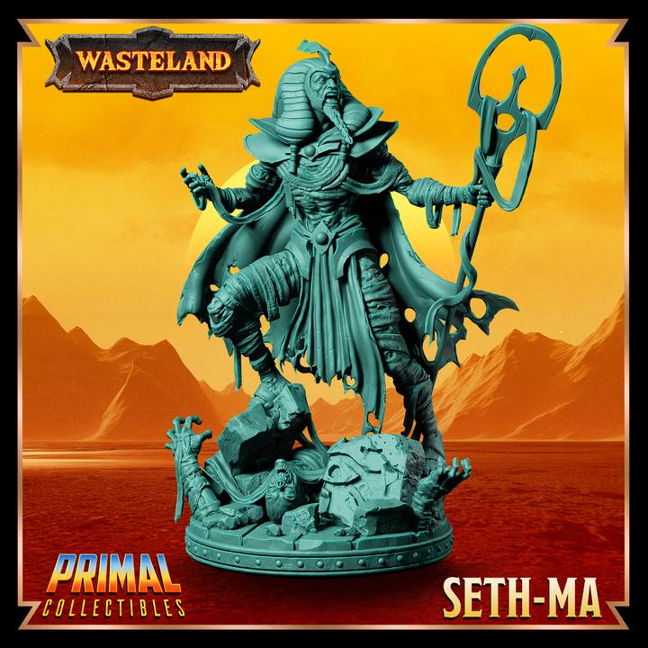 Seth-Ma, Undead Sorcerer - 28mm, 32mm, 75mm Scale - Unpainted Miniature for DnD, Pathfinder, Tabletop RPGs &d Dioramas - Primal Collectibles