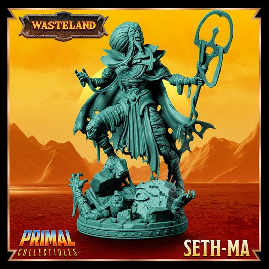 Seth-Ma, Undead Sorcerer - 28mm, 32mm, 75mm Scale - Unpainted Miniature for DnD, Pathfinder, Tabletop RPGs &d Dioramas - Primal Collectibles