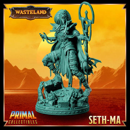 Seth-Ma, Undead Sorcerer - 28mm, 32mm, 75mm Scale - Unpainted Miniature for DnD, Pathfinder, Tabletop RPGs &d Dioramas - Primal Collectibles