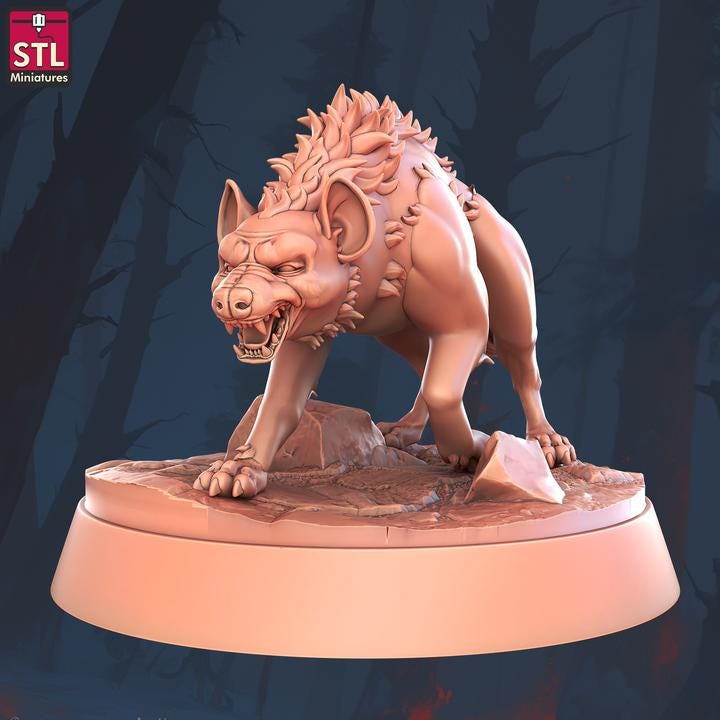 Hyenas - 32mm Scale - Unpainted Miniature for DnD, Pathfinder, Tabletop RPGs - STL Miniatures