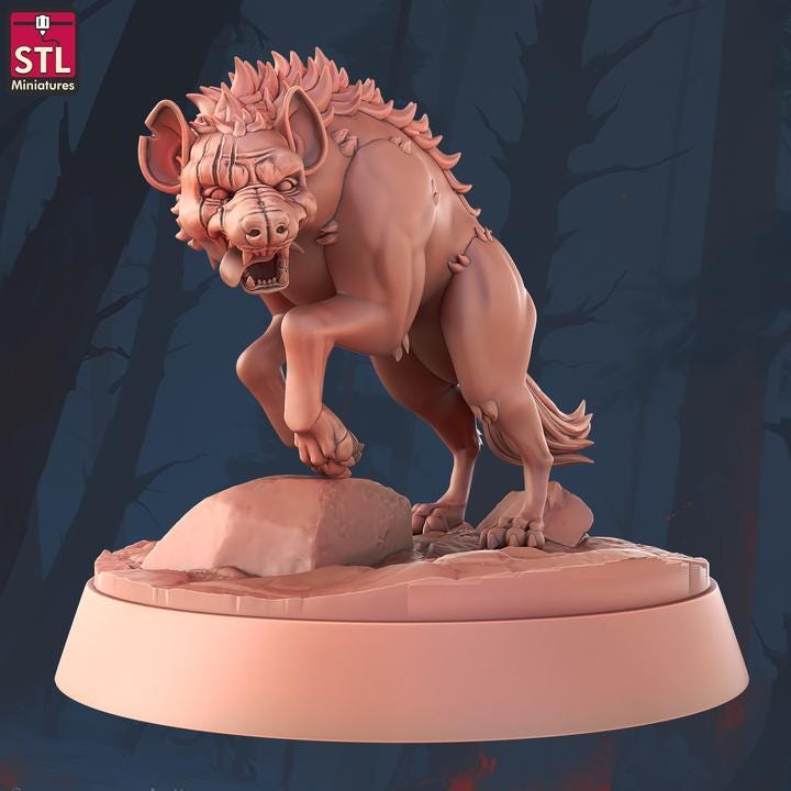 Hyenas - 32mm Scale - Unpainted Miniature for DnD, Pathfinder, Tabletop RPGs - STL Miniatures