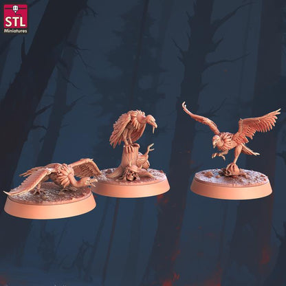 Vultures - 32mm Scale - Unpainted Miniature for DnD, Pathfinder, Tabletop RPGs - STL Miniatures