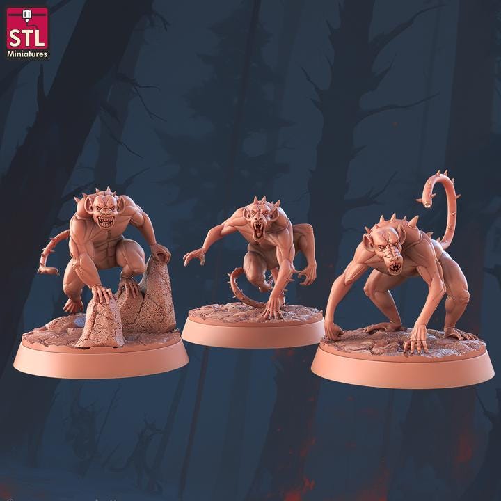 Vaplorphines, Monkey Monsters - 32mm Scale - Unpainted Miniature for DnD, Pathfinder, Tabletop RPGs - STL Miniatures