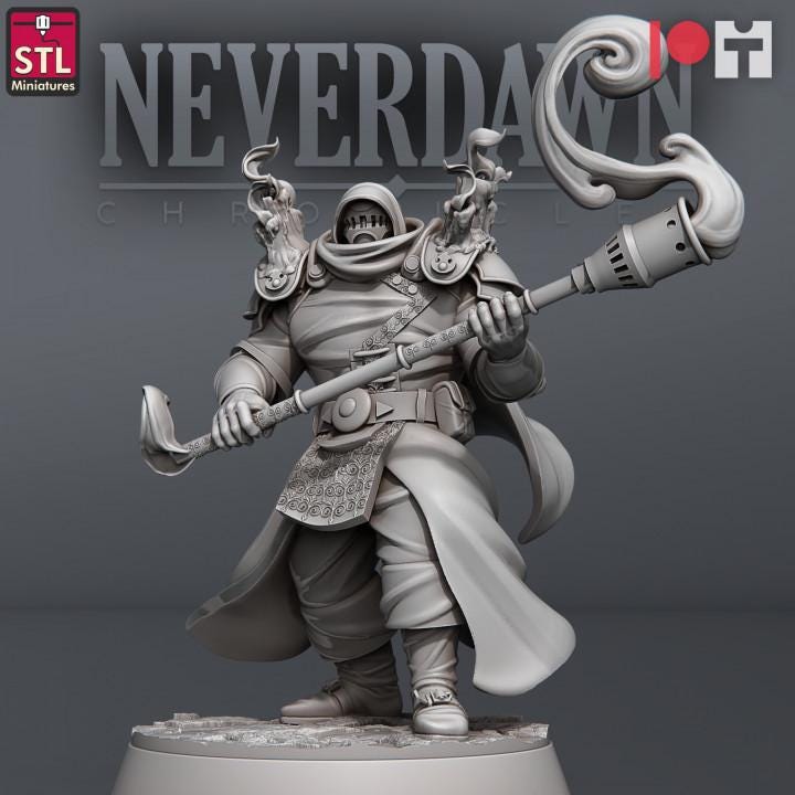 Ander Amberwalker - Pyromancer Set - Neverdawn Chronicles - 32mm Scale - Unpainted Miniature for DnD, Pathfinder, Tabletop RPGs