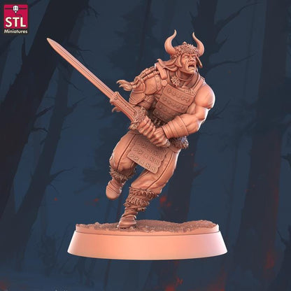 Human Barbarian, Attacking - Barbarian Camp Set - 32mm Scale - Unpainted Miniature for DnD, Pathfinder, Tabletop RPGs