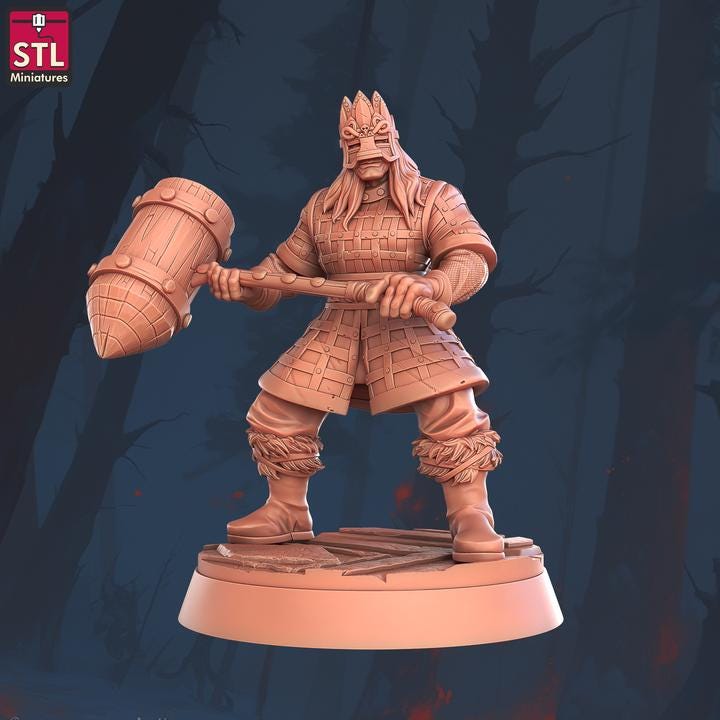Human Barbarian with Hammer - Barbarian Camp Set - Unpainted Miniature