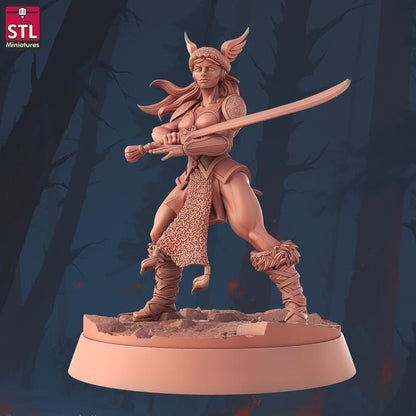 Female Barbarian - Barbarian Camp Set - 32mm Scale - Unpainted Miniature for DnD, Pathfinder, Tabletop RPGs