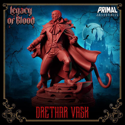Vampire Baron, Drethar Vask, Legacy of Blood - 28mm, 32mm, 75mm Scale - Unpainted Miniature for DnD, Pathfinder, Tabletop RPGs