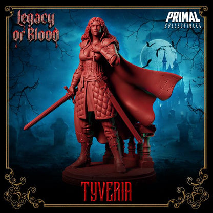 Paladin Tyveria, Legacy of Blood - 28mm, 32mm, 75mm Scale - Unpainted Miniature for DnD, Pathfinder, Tabletop RPGs - Primal Collectibles