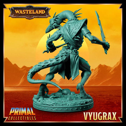 Draconian Rogue, Vyugrax, Wasteland Set - 28mm, 32mm, 75mm Scale - Unpainted Miniature for DnD, Pathfinder, Tabletop RPGs